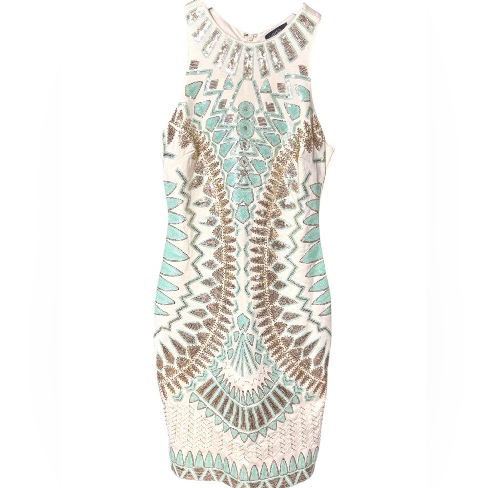 Stunning VERTE All over Embellished Sequin Shift Dress Ivory Size Small Nwot